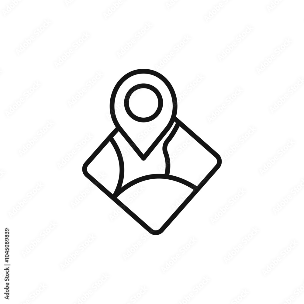 Poster pin on a map icon isolated flat vector in outline