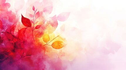 Elegant autumn watercolor background featuring abstract red, yellow, and white leaves with minimal outline design, perfect for wedding invitations and Thanksgiving celebrations