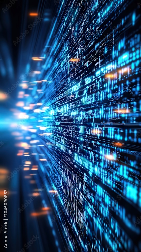 Poster futuristic data stream exploring the depths of digital information flow in technology