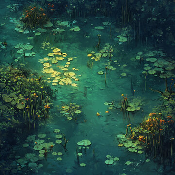 Mystical Toxic Swamp Battle map - Top Down Digital Art Style for DnD Adventures