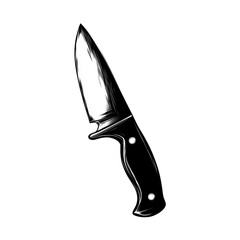 Obraz premium Sharp kitchen knife with a black handle on a transparent background.