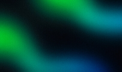 Dark color spot grainy backdrop design. Abstract green blue black color spots on dark noisy glowing gradient. Color wave shaped. cover, header, banner, poster