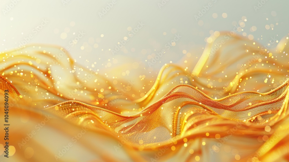 Poster flowing golden waves sparkle and shimmer against a soft backdrop, creating a tranquil atmosphere rem