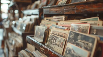 A rack of vintagestyle postcards with images of historic events and figures related to the museums exhibits.