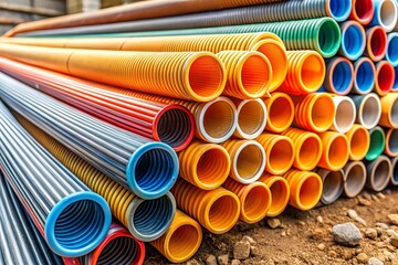 A pile of pipes of different colors and sizes