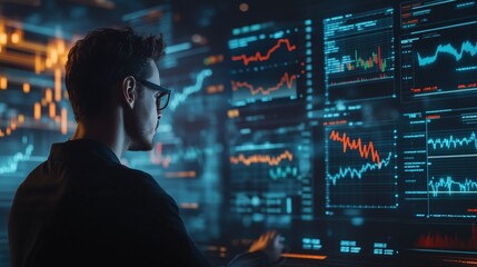 Businessman Analyzing 3D Stock Data