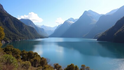 Fototapeta premium Tranquil mountain lake under a clear sky