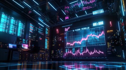 Obraz premium 3D Stock Market Data Visualization Room
