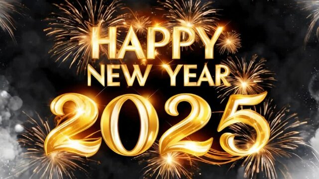 Happy new year 2025 text and fireworks