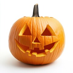 Halloween holiday carved pumpkin isolated over white background closeup view