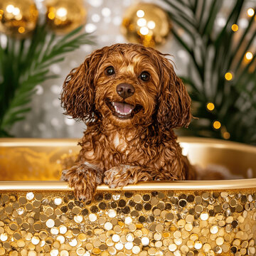 cavoodle enjoying luxury gold spa treatments