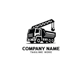 Vector crane truck logo design. Industrial logo. Construction heavy machine, truck mounted crane