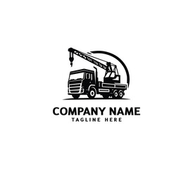 Vector crane truck logo design. Industrial logo. Construction heavy machine, truck mounted crane