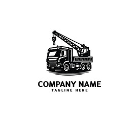 Vector crane truck logo design. Industrial logo. Construction heavy machine, truck mounted crane