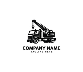 Vector crane truck logo design. Industrial logo. Construction heavy machine, truck mounted crane