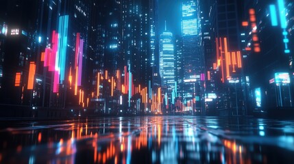 Vibrant Stock Market Visualization at Night