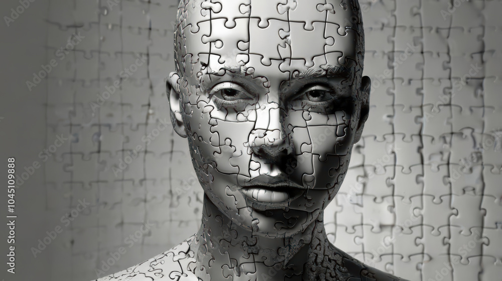 Poster image features human face composed of disassembled puzzle pieces, creating striking visual effect th