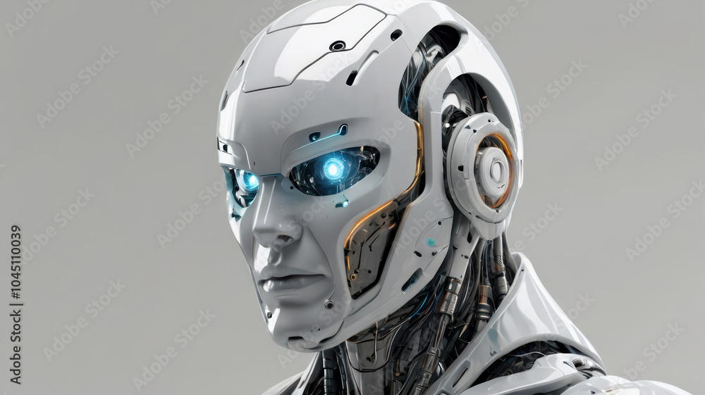 Poster futuristic ai helmet with sleek curves and glowing elements showcases advanced technology and design