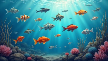 Fototapeta premium Vibrant Underwater Paradise A School of Fish in a Coral Reef