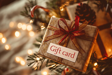 Gift card for a Christmas holidays. Nicely decorated voucher with xmas decorations, perfect present for winter holidays. 