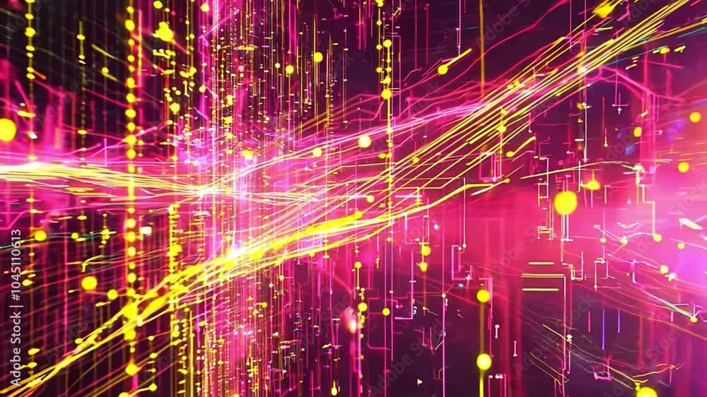 Poster vibrant abstract digital artwork showcasing colorful light trails and patterns in a dynamic flow