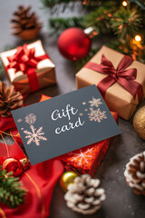 Gift card for a Christmas holidays. Nicely decorated voucher with xmas decorations, perfect present for winter holidays. 