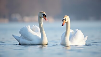Obraz premium Elegance in the water A serene moment with two swans