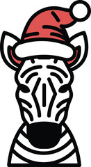 A zebra with a red hat on its head