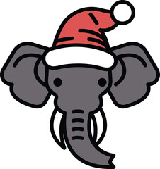 A cartoon elephant wearing a red hat and a white santa hat
