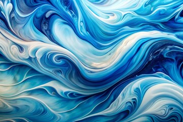 A blue and white ocean wave with a white and blue sky in the background