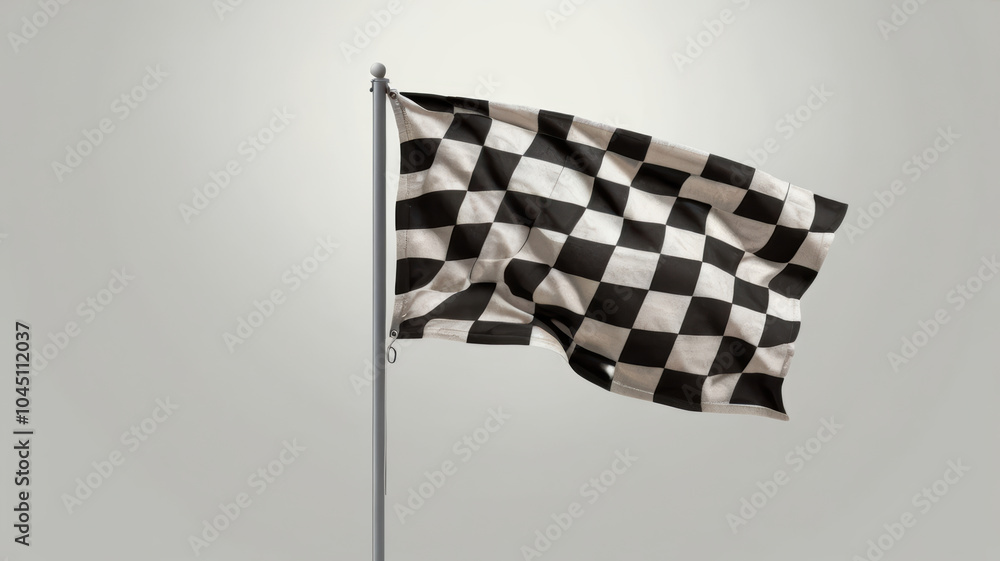 Wall mural checkered flag waving on pole symbolizes victory and competition, often seen in racing events. its b