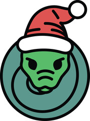 Illustration of a snake wearing a Christmas hat in line art style