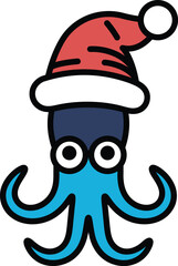 A cartoon octopus wearing a Santa hat