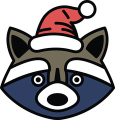 A raccoon wearing a Santa hat