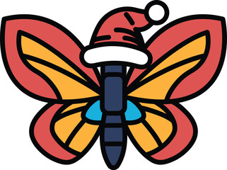 A butterfly with a red hat on its head