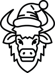 A bull with a hat on its head