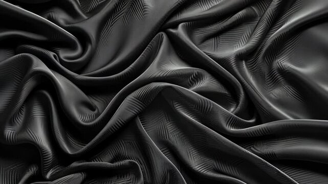 Black satin fabric with a subtle herringbone pattern is draped in soft folds
