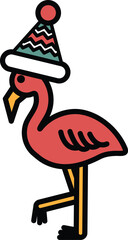 A cartoon flamingo wearing a hat and walking