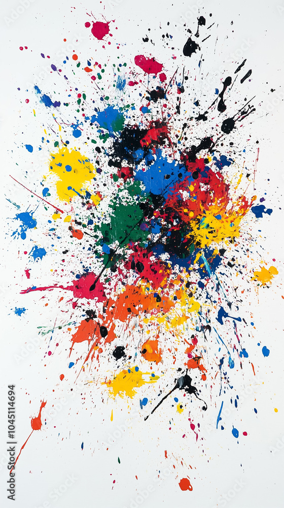 Aufkleber bright splashes of paint in various colors explode across a white canvas, forming an energetic abstr