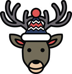 A cartoon deer with a red hat on its head