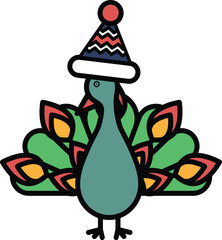 A cartoon bird wearing a hat and a green feathery tail