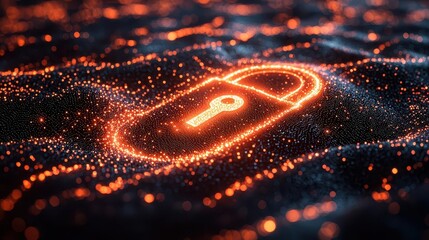 digital padlock icon surrounded by a network of glowing data points, symbolizing security and connectivity in a modern, digital landscape, with a light background enhancing its significance