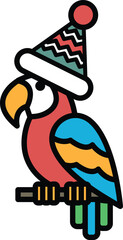 A colorful parrot wearing a hat and sitting on a branch