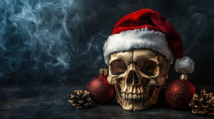 Skull wearing Christmas cap.