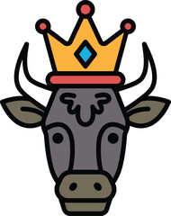 A cartoon cow with a crown on its head