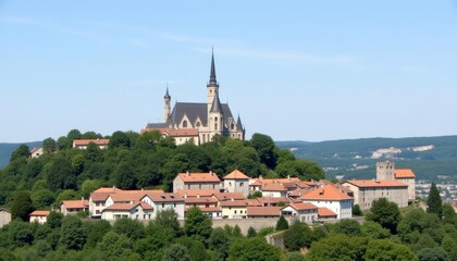 Obraz premium Elegant castlelike architecture amidst lush greenery