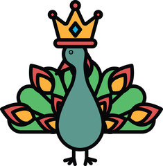 A cartoon bird with a crown on its head