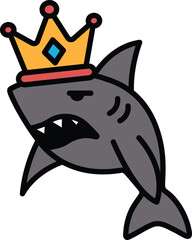 A cartoon shark with a crown on its head