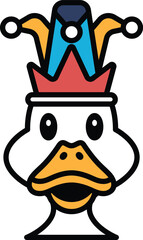 A cartoon duck wearing a crown and a hat