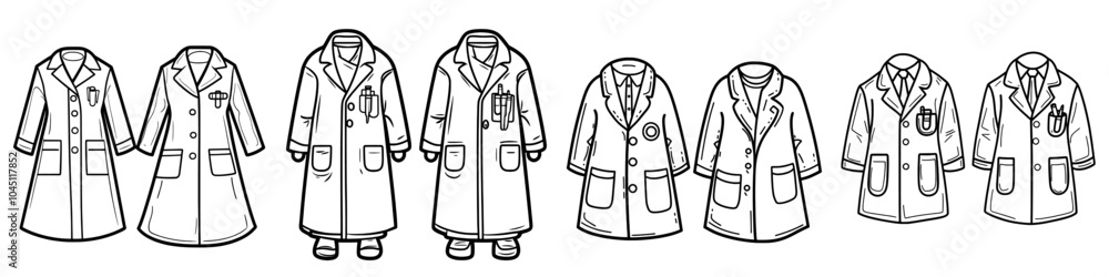 Wall mural Detailed black outline of a lab coat icon with pockets and lapel collar